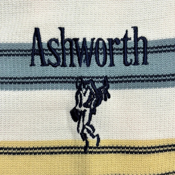 Ashworth Stripe Golf Polo Shirt XXL Cream Blue Striped Wairakei Embroidered - Picture 6 of 8